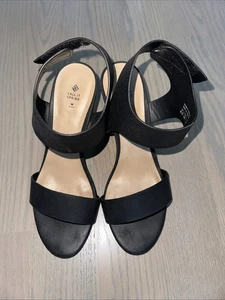 Call It Spring Black Open Toe Strap Heels Vegan “leather” Ankle ClosureSize 8.5 - Picture 1 of 4