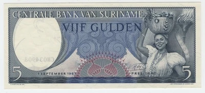 Suriname 5 Gulden 1-9-1963 Pick 120 UNC Uncirculated Banknote - Image 1 of 2