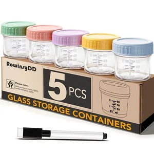 Glass Baby Food Storage Containers Leakproof Jars with Lids 4 oz 5 Pack New - Picture 1 of 6