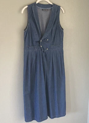 Vestido de mezclilla My Michelle talla grande azul sin mangas plisado botones de doble botonadura Foto 1 de 4