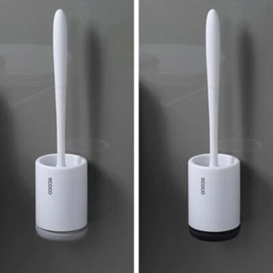 1 x Silicone Bristle Toilet Cleaning Brush with Holder Wall-Mounted WC Set Black - Picture 1 of 14