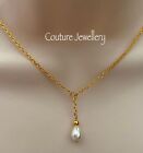 Gold Necklace Pearl Necklace Lariat  Bridal Bridesmaid Mothers Day Gift  1