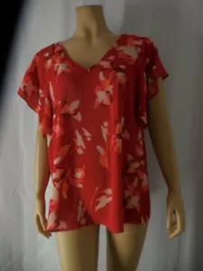 HALSTON Blouse Shirt Top size Large red floral flutter sleeves NWT - Picture 1 of 5