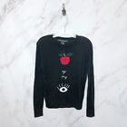 NWT French Connection Apple of my Eye Black Cotton Crew Neck Sweater Small