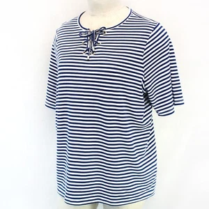 Quacker Factory Plus Blue & White Nautical Stripe Rhinestones Rope Shirt Top 1X - Picture 1 of 8