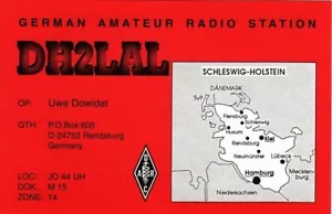German Amateur Radio QSL Card DH2LAL Rendsburg Germany Dowidat 1996 - Foto 1 di 2