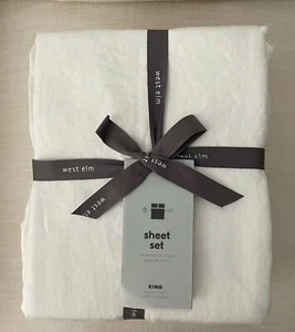West Elm EUROPEAN FLAX LINEN Sheet Set King White NWT - Picture 1 of 3