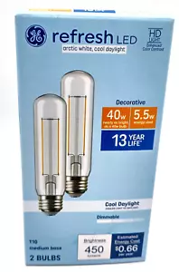 GE T10 LED Light Bulbs Med Base Decorative Arctic White Cool Daylight 40W / 5.5W - Picture 1 of 6
