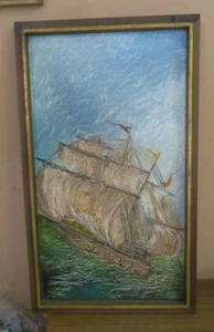 "PINTURA AL ÓLEO DE COLECCIÓN FIRMADA NEWMAN MCM ABSTRACTA VELERO BARCO 12"" x 21" - Imagen 1 de 9