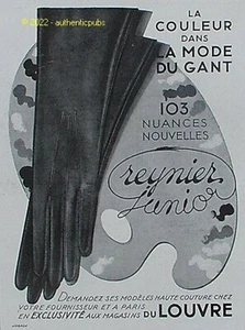 REKLAME REYNIER JUNIOR GANTERIE LA COLOR DANS LA MODE DU GANT VON 1937 AD PUB - Bild 1 von 1
