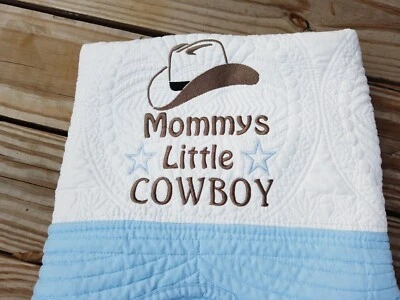 Embroidered Baby Quilt, baby boy quilt, Blue baby quilt, Western Baby Quilt - Image 1 of 4