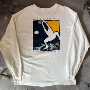 Vintage Michigan Wolverines Basketball Shirt XL White 90s Hoopwear Jalen Rose - Picture 1 of 9
