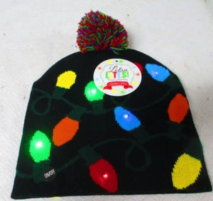 Lotsa Lites Flashing Holiday Knitted Hat -Christmas Lights- black red green blue - Picture 1 of 4