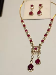 STUNNING HAND made GENUINE GEMS STATEMENT NECKLACE SET pass the daimond tester  - Picture 1 of 24