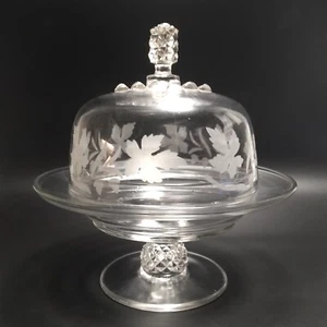 1891 ca. Pavonia in vetro USA inciso 1 piatto burro formaggio coperto finale quadrato - Foto 1 di 13