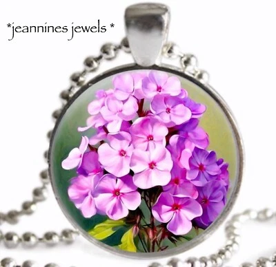 COLLAR Flor Phlox Acuarela Arte Botánico Impresión Plata Dije Colgante Foto 1 de 4