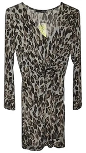 Ariella Animal Print Tourtoise Buckle Long Sleeve V-Neck Dress Women's Size S - Picture 1 of 10