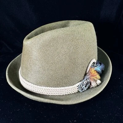 Винтажная австрийская тирольская зеленая фетровая шляпа ALOIS PICHLER с серебряными перьями ЛОСЯ/ОЛЕНЯ AUST - Изображение 1 из 4