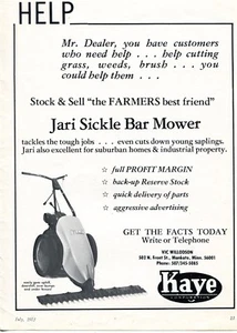 1973 Dealer Print Ad of Kaye Corp Jari Sickle Bar Mower - Picture 1 of 2