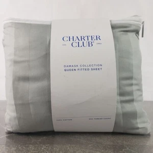 Charter Club Queen Fitted Sheet Stripe Cotton 550-Thread Count Vapor Light Blue - Picture 1 of 5