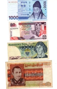 LOT 4 BILLETS KOREA SOUTH 1000 WON SRI LANKA 20 2006 POLOGNE 1000 BURMA 25 KYATS - Imagen 1 de 1