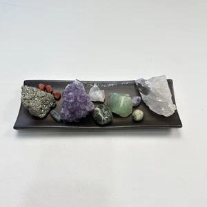 Juego de piedras curativas de cristal natural con bandeja decorativa - amatista, pirita y más - Imagen 1 de 11
