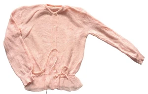 Vintage 70s Cardigan Womens Tie Waist Salmon Pink Retro Indie Boho 8 - Picture 1 of 2