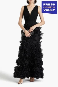 RRP€1300 MARCHESA NOTTE Tulle Gown US8 UK12 IT44 L Petals Embellished V-Neck - Picture 1 of 7