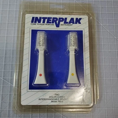 Vintage 1990 Interplak Replacement Brush Heads RB-2 Red Yellow Toothbrush NOS - Image 1 of 2