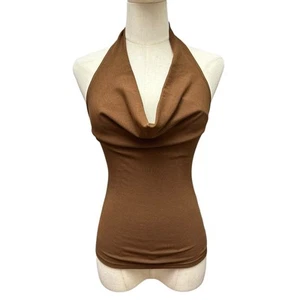 WeWoreWhat Women’s Small Jersey Cotton Halter Top Cowl Neck in Saddle Brown - Picture 1 of 9
