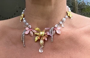 NEW Betsey Johnson Dream Garden Necklace Chunky Diamante Necklace Gold Statement - Picture 1 of 5
