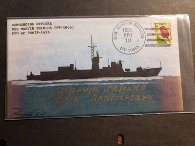 USS MARVIN SHIELDS FF-1066 Naval Cover 1991 ROGAK HAND-PAINTED Cachet - Image 1 of 2