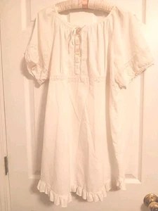 VTG Laura Ashley nightgown white puff slvs 100% cotton lace COTTAGECORE L READ - Picture 1 of 9