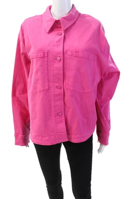 Renuar Womens Cotton Collared Buttoned Long Sleeve Denim Jacket Pink Size L - Image 1 of 4