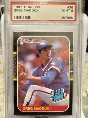 1987 Donruss Rated Rookie Greg Maddux #36 RC HOF PSA 9 - Image 1 of 3