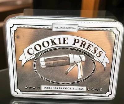 Williams-Sonoma Cookie Press com 18 discos e lata usada ótima forma conjunto completo - Imagem 1 de 4