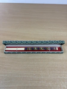 Vintage Chinese Cloisonne Chopsticks 21.5 cm Enamel Gilt Floral Boxed Pair - Picture 1 of 2