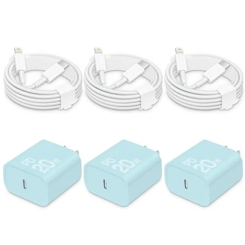 CXX iPhone Charger 20W USB-C Block 6ft Cord MFi Certified 3 Pack Blue - Image 1 of 1