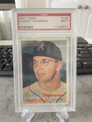 1957 Topps Baseball #142 Charley Thompson PSA 7 NM Kansas City Athletics Catcher - Image 1 of 2
