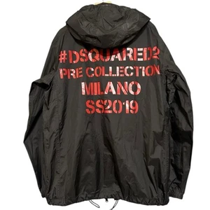 DSQUARED2 Men’s Size 46 XL Black Red Logo Nylon Full Zip Up Hooded Jacket - Picture 1 of 6