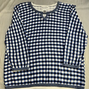 Alfred Dunner Azul Blanco Guinga Manga 3/4 Metal Adorno Cuello Mediano - Imagen 1 de 5