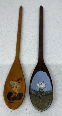 Cucharas de cocina de madera pintadas a mano boho arte popular de madera vintage colgadores de pared Foto 1 de 4