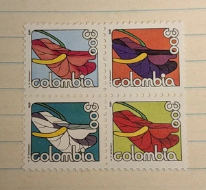 Colombia 1979 Painter’s Palette Flowers Stamp Set (Scott #871–874) MNH Anthurium - Bild 1 von 1