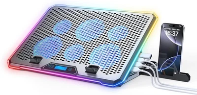 Almohadilla de enfriamiento para computadora portátil de aleación de aluminio; enfriador para computadora portátil para juegos RGB Foto 1 de 3