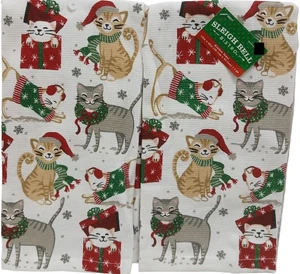2 gleiche Baumwolle Küchentücher (15"x25") WINTER, KATZEN IN WEIHNACHTSPULLOVERN, MI - Bild 1 von 13
