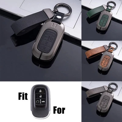 For Honda Civic Accord HR-V CR-V Pilot Zinc Alloy Leather Car Key Fob Case Cover - Image 1 of 4