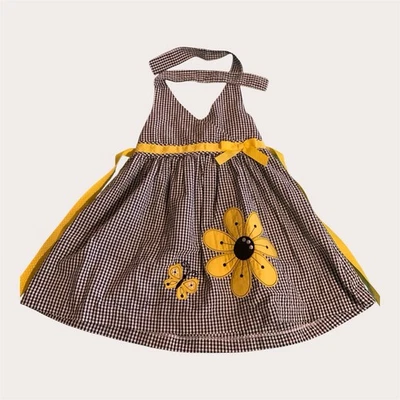 Rare Too! Yellow Sunflower Daisy Butterfly Black White Gingham Dress 4T - Image 1 of 3