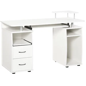 Bürotisch Holzcomputer Arbeit Schreibtisch Arbeitszimmer Aufbewahrung Schublade Regal PC Gestell weiß - Bild 1 von 12
