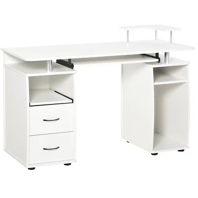 Office Table Wooden Computer Work Desk Study Storage Drawer Shelf PC Rack White - Image 1 of 4