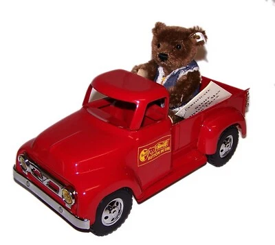 New TONKA Steiff Delivery Man Bear and DeSalle Red Pickup Truck Art - Image 1 of 4